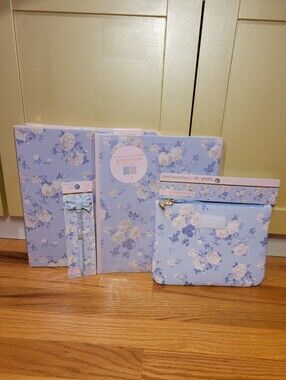 NWT LoveShackFancy x Yoobi 4 Pc School Supply Set Everblooming Rosettes Blue HTF